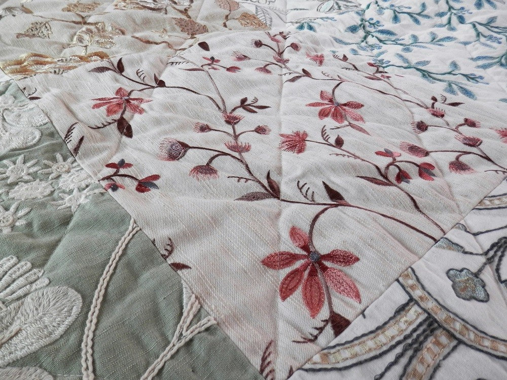 EMBROIDERED MUTED COLORS Designer King/Queen Bed Quilt