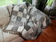 GRAY VELVET Home Decorator Throw with Tassel Trim