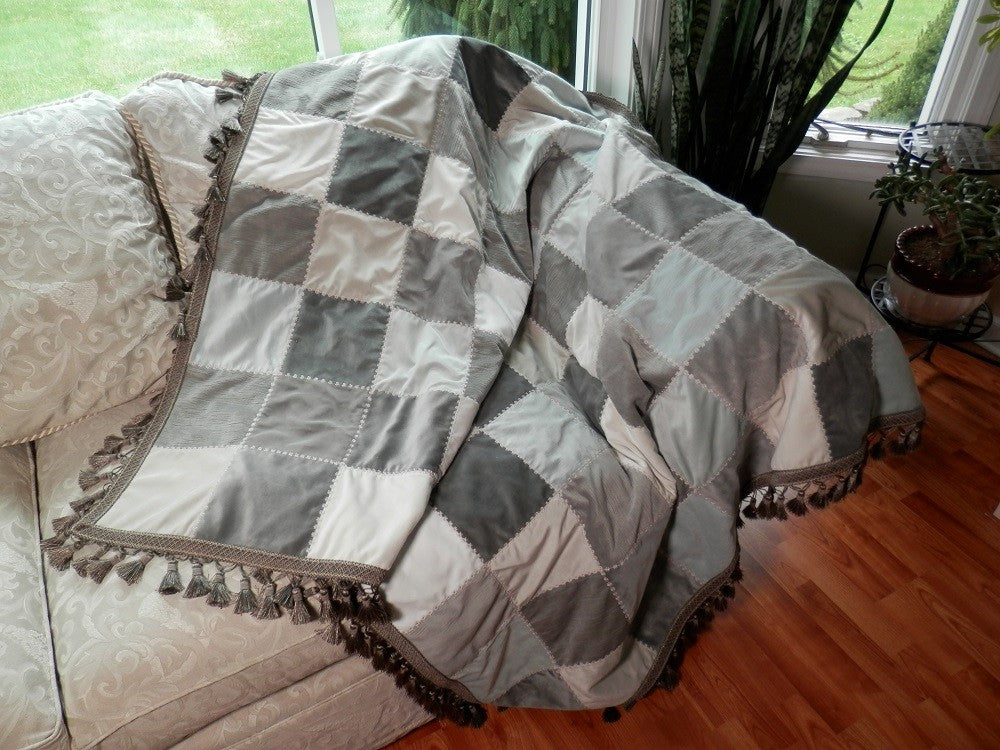GRAY VELVET Home Decorator Throw with Tassel Trim