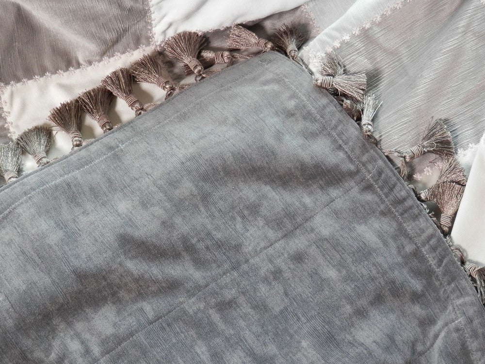 GRAY VELVET Home Decorator Throw with Tassel Trim