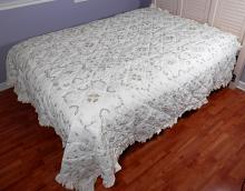 ANTIQUE PEARLY ROSE QUILT - Queen Size, Embroidered, Hand Made Heirloom, One Of A Kind Treasure
