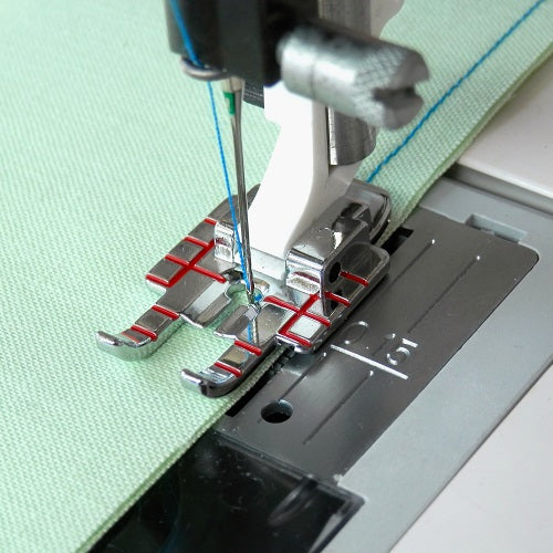 alternate view of sewing a 1/4" seam with the husqvarna viking adjustable 1/4" foot