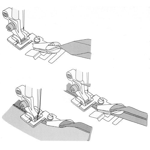 usage illustrations of  Husqvarna Viking 1/4" Bias Binder Foot 
