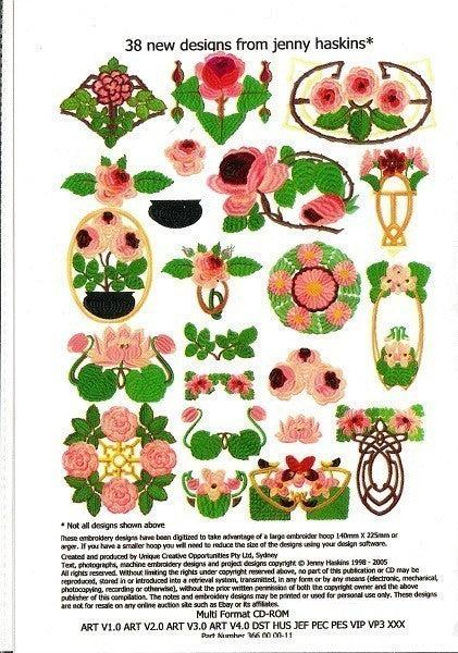 Jenny Haskins Art Nouveau Spring Flowers Embroidery Collection CD