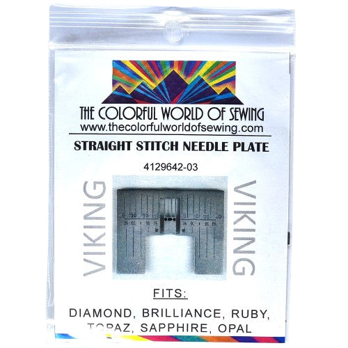 Husqvarna Viking Straight Stitch Needle Plate In Inches for Diamond, Brilliance, Ruby, Topaz, Sapphire, Opal packaged