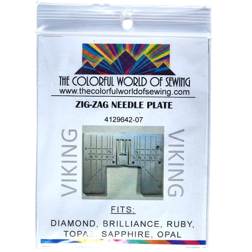 Husqvarna Viking Zig Zag Needle Plate In Inches for Diamond, Brilliance, Ruby, Topaz, Sapphire, Opal packkaged